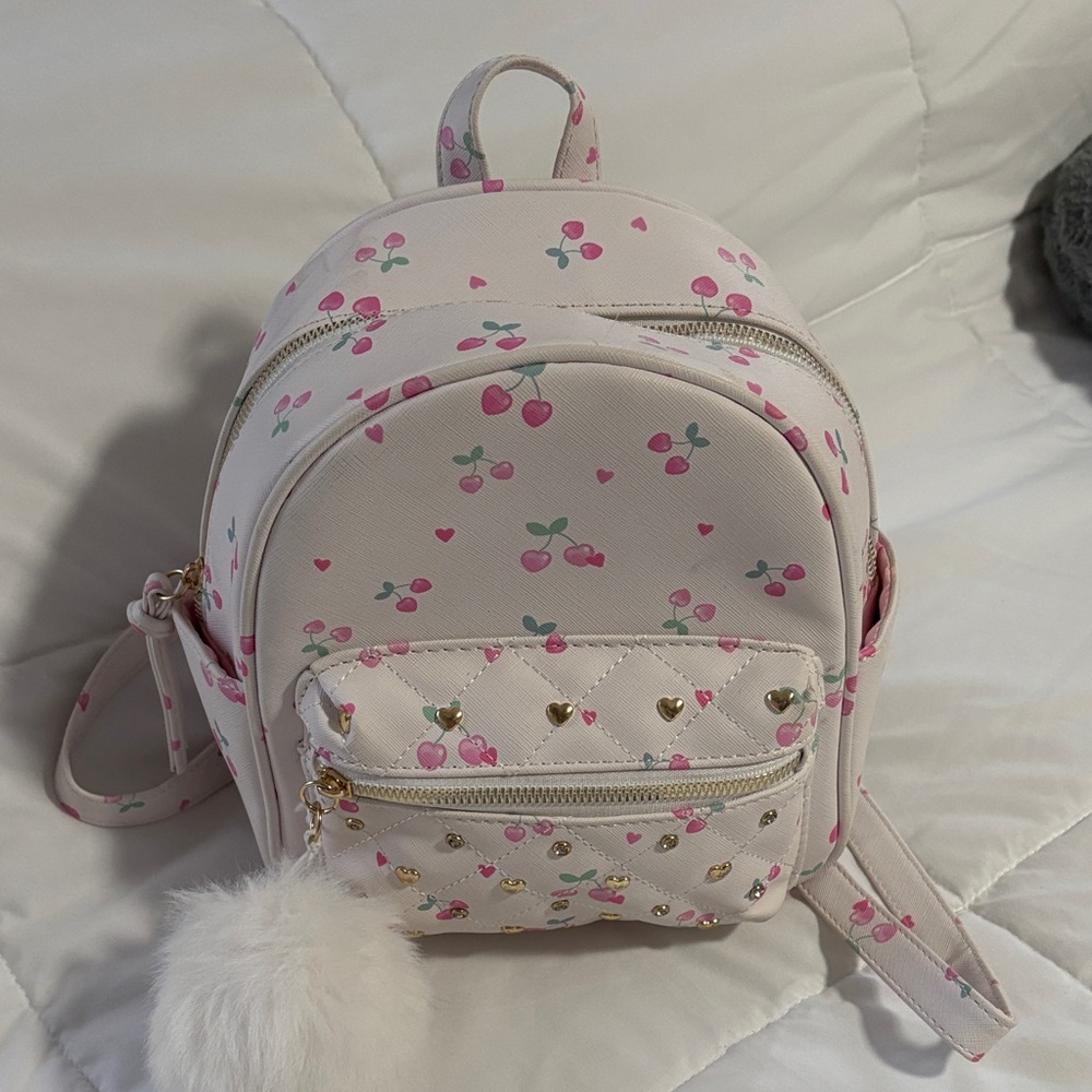 Cherry Print Pink Backpack